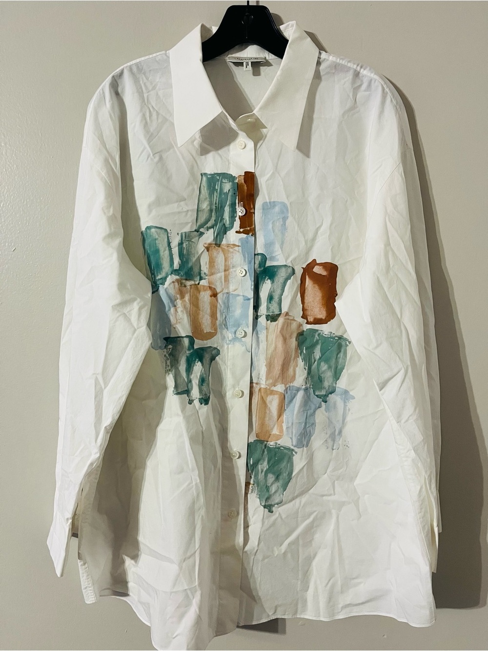 LAFAYETTE 148 Painter's Palette Print Cotton Poplin Oversized Shirt Sz L - Picture 5 of 11